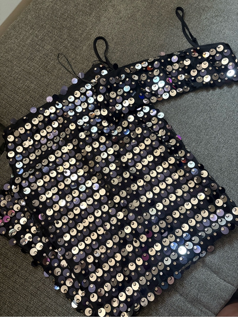 AKIRA Black Iridescent Sequin Mini Skirt w Top
